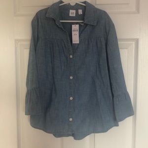 GAP girls size L long ruffled sleeve denim shirt